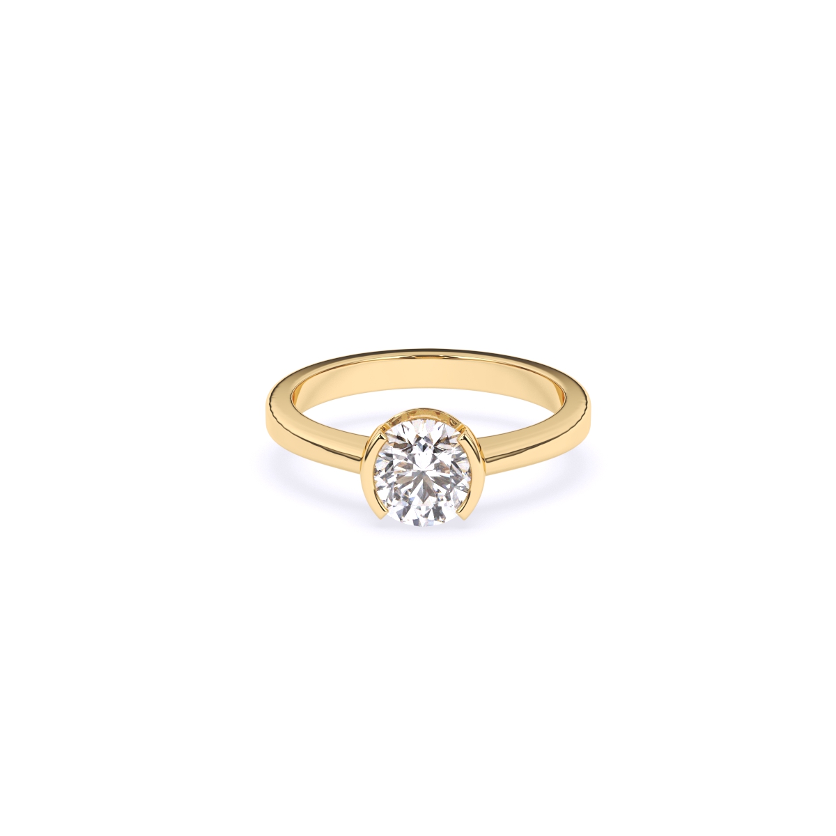 Round Half Bezel Solitaire Diamond Ring